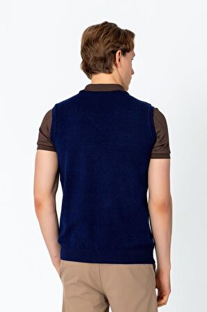 Erkek V Yaka Süveter Rahat Regular Fit Kolsuz Kazak