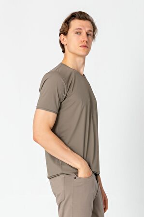 Erkek Fit Rahat Esnek Nefes Alan Bisiklet Yaka T-Shirt