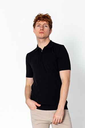 Erkek Fit Extra Rahat Polo Yaka Yarım Fermuarlı Sade T-Shirt