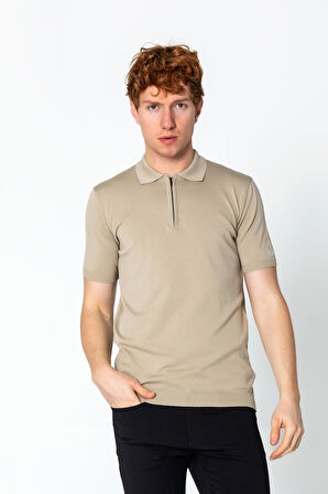 Erkek Fit Extra Polo Yaka Yarım Fermuarlı Klasik Triko T-Shirt