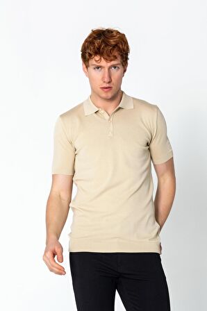 Erkek Fit Altı Kolları Lastikli Polo Yaka Düğmeli T-Shirt
