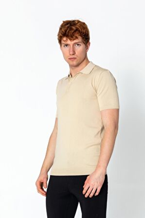Erkek Fit Altı Kolları Lastikli Polo Yaka Düğmeli T-Shirt