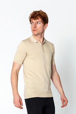 Erkek Fit Altı Kolları Lastikli Polo Yaka Düğmeli T-Shirt