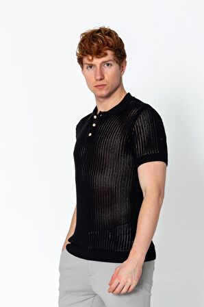 Erkek Fit Polo Yaka Extra Rahat Düğmeli Örme T-shirt