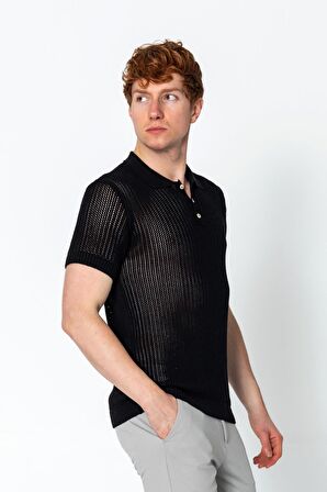 Erkek Fit Polo Yaka Extra Rahat Düğmeli Örme T-shirt