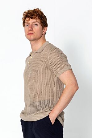Erkek Fit Polo Yaka Extra Rahat Düğmeli Örme T-shirt