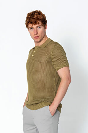 Erkek Fit Polo Yaka Extra Rahat Düğmeli Örme T-shirt