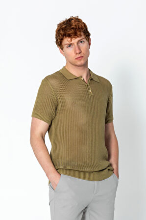 Erkek Fit Polo Yaka Extra Rahat Düğmeli Örme T-shirt