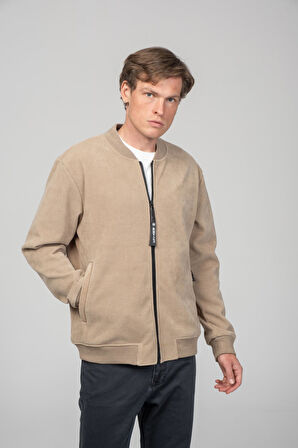 Erkek Kadife Fermuarlı Cepli Astarsız Bomber Mont