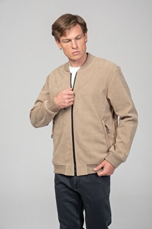 Erkek Kadife Fermuarlı Cepli Astarsız Bomber Mont