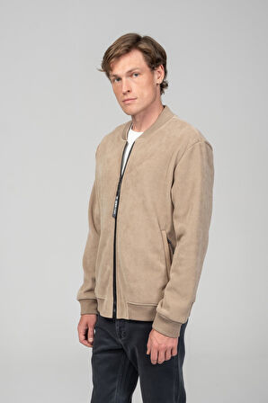 Erkek Kadife Fermuarlı Cepli Astarsız Bomber Mont