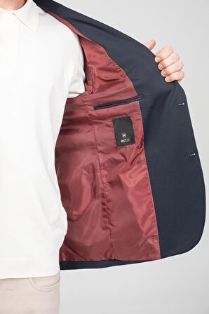 CEKMON Erkek Astarlı Çift Yırtmaçlı Örme Esnek Kumaşdan Yakası Ve Mendili Detaylı Klasik Ceket