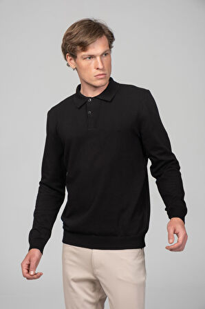 Erkek Uzun Kollu Polo Yaka Önü Düğme Detaylı Pamuk Triko