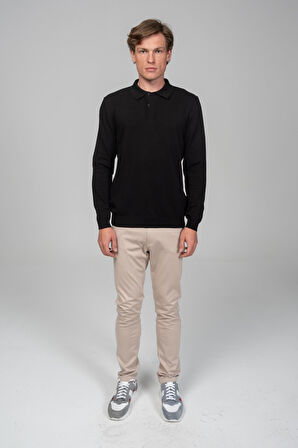 Erkek Uzun Kollu Polo Yaka Önü Düğme Detaylı Pamuk Triko