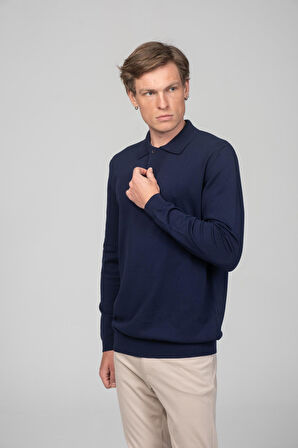 Erkek Uzun Kollu Polo Yaka Önü Düğme Detaylı Pamuk Triko