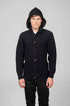 Erkek Kalın Örgülü Kışlık Önü Fermuarlı Ve Fildişi Detaylı  Triko Hırka