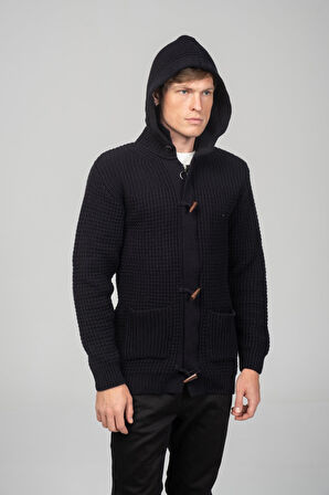 Erkek Kalın Örgülü Kışlık Önü Fermuarlı Ve Fildişi Detaylı  Triko Hırka