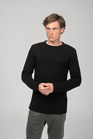 Erkek Sosis Yaka Ve Kol Detaylı Klasik Mevsimlik Triko Kazak