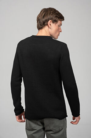 Erkek Sosis Yaka Ve Kol Detaylı Klasik Mevsimlik Triko Kazak