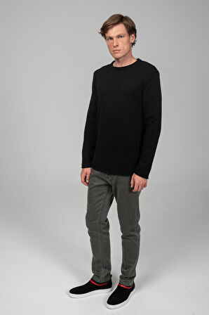 Erkek Sosis Yaka Ve Kol Detaylı Klasik Mevsimlik Triko Kazak