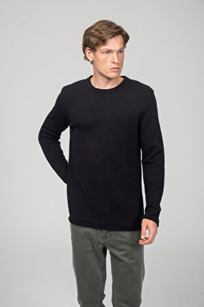 Erkek Sosis Yaka Ve Kol Detaylı Klasik Mevsimlik Triko Kazak