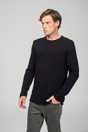 Erkek Sosis Yaka Ve Kol Detaylı Klasik Mevsimlik Triko Kazak