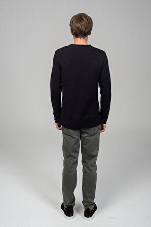 Erkek Sosis Yaka Ve Kol Detaylı Klasik Mevsimlik Triko Kazak