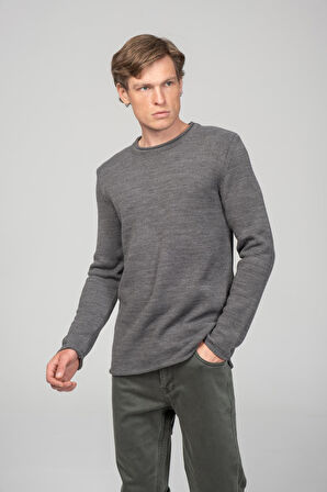 Erkek Sosis Yaka Ve Kol Detaylı Klasik Mevsimlik Triko Kazak