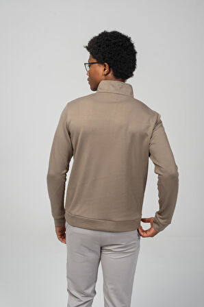 Erkek Regular Fit Teknolojik Kumaş İpeksi Pamuk Yarım Fermuarlı Sweatshirts