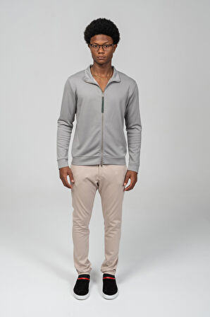 Erkek Teknolojik Kumaş İpeksi Pamuk Düz Önü Fermuarlı Hırka