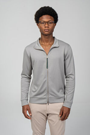 Erkek Teknolojik Kumaş İpeksi Pamuk Düz Önü Fermuarlı Hırka