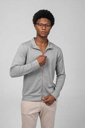 Erkek Teknolojik Kumaş İpeksi Pamuk Düz Önü Fermuarlı Hırka