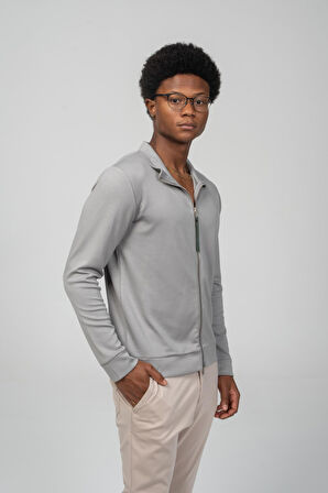 Erkek Teknolojik Kumaş İpeksi Pamuk Düz Önü Fermuarlı Hırka