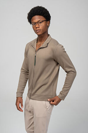 Erkek Teknolojik Kumaş İpeksi Pamuk Düz Önü Çift Fermuar Detaylı Hırka