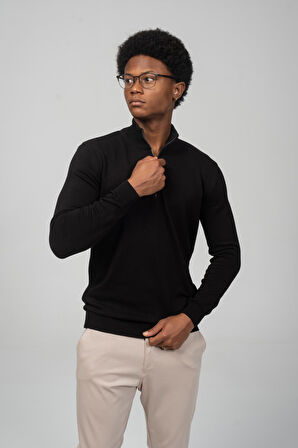 Erkek Yarım Balıkçı Yaka Fermuarlı Yumuşak Dokulu Mevsimlik Triko Kazak