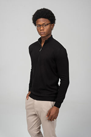 Erkek Yarım Balıkçı Yaka Fermuarlı Yumuşak Dokulu Mevsimlik Triko Kazak