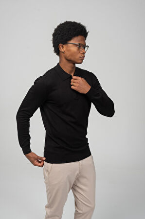 Erkek Polo Yaka Fermuarlı Yumuşak Dokulu Triko Kazak