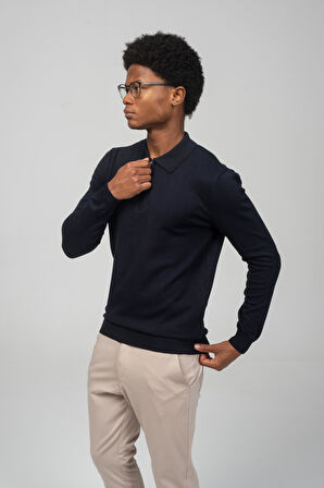 Erkek Polo Yaka Fermuarlı Yumuşak Dokulu Triko Kazak