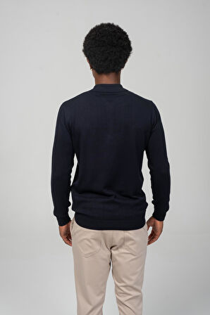 Erkek Polo Yaka Fermuarlı Yumuşak Dokulu Triko Kazak