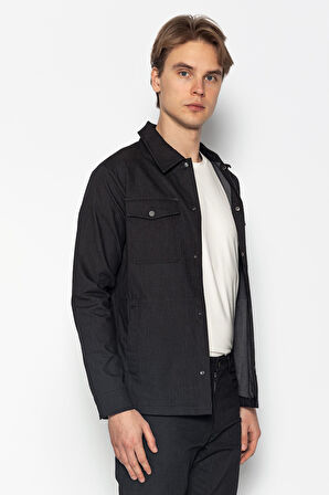 CEKMON Erkek Regular Fit Denim Dokuma Sade Ve Rahat Kot Gömlek Ceket