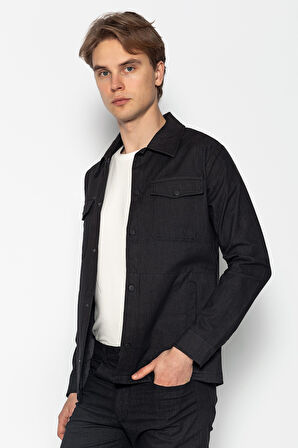 CEKMON Erkek Regular Fit Denim Dokuma Sade Ve Rahat Kot Gömlek Ceket