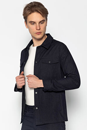 CEKMON Erkek Regular Fit Denim Dokuma Sade Ve Rahat Kot Gömlek Ceket
