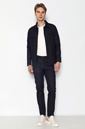 CEKMON Erkek Regular Fit Denim Dokuma Sade Ve Rahat Kot Gömlek Ceket