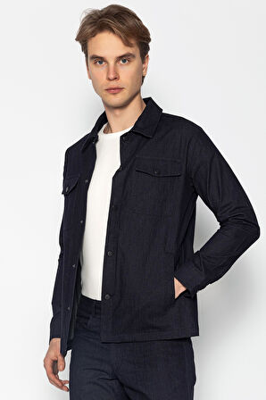 CEKMON Erkek Regular Fit Denim Dokuma Sade Ve Rahat Kot Gömlek Ceket