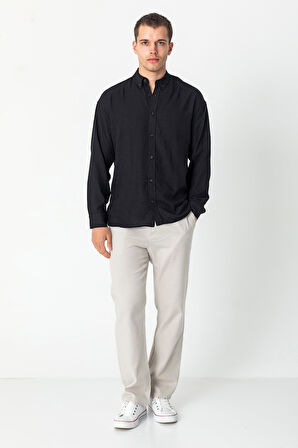 Erkek Keten Görünümlü Rahat Kesim Yazlık Gömlek