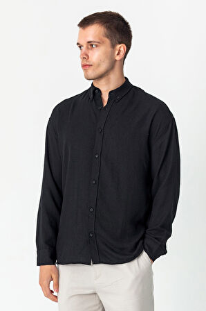 Erkek Keten Görünümlü Rahat Kesim Yazlık Gömlek