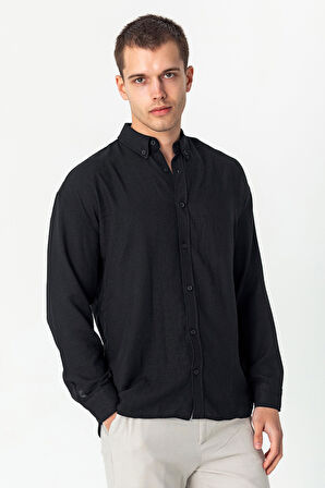 Erkek Keten Görünümlü Rahat Kesim Yazlık Gömlek