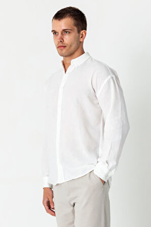 Erkek Keten Görünümlü Rahat Kesim Yazlık Gömlek