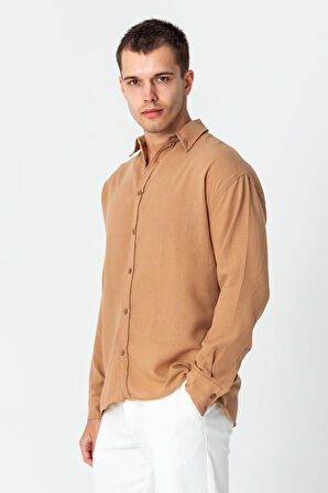 Erkek Keten Görünümlü Rahat Kesim Yazlık Gömlek