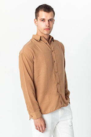 Erkek Keten Görünümlü Rahat Kesim Yazlık Gömlek